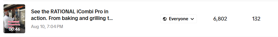 TikTok — top teaser video, 6,802 views and 132 likes